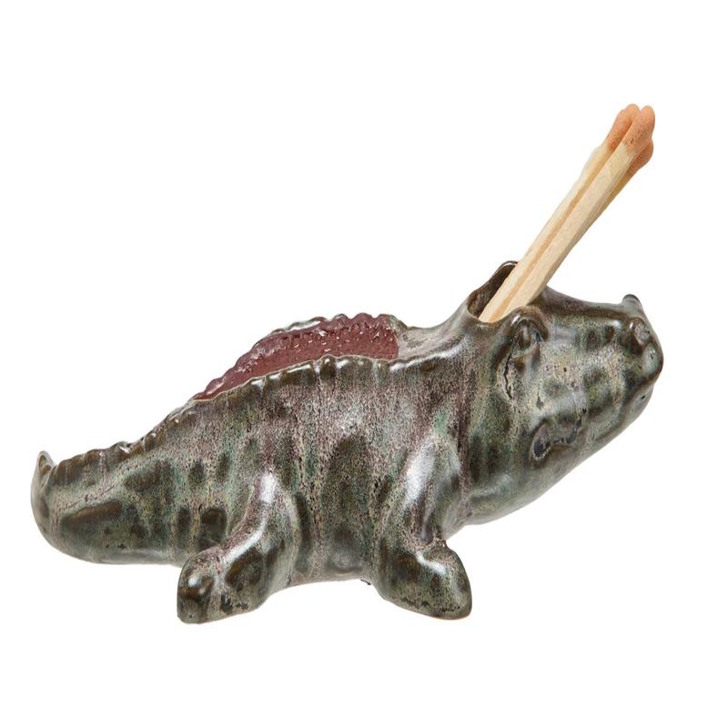 Alligator Match Holder Stoneware w/ Striker